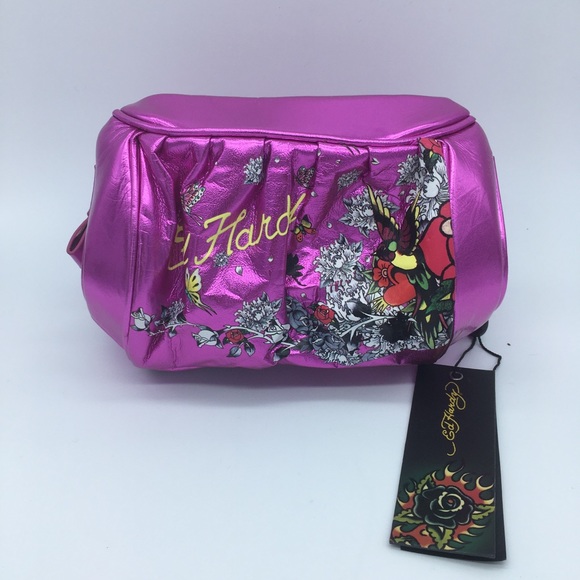 Ed Hardy Handbags - NWT- Ed Hardy Pink Makeup Bag 8”x6”x5”